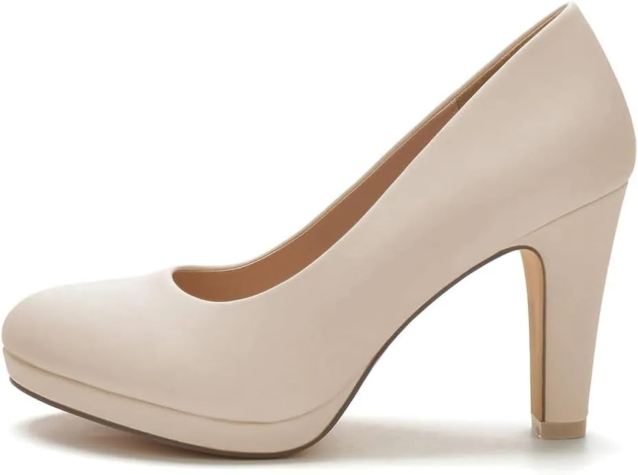 miss left Women's Low Platform Chunky High Heels Slip On Closed Round Toe Pump Elegant Party Work Dressy Shoes Size 4-16 US