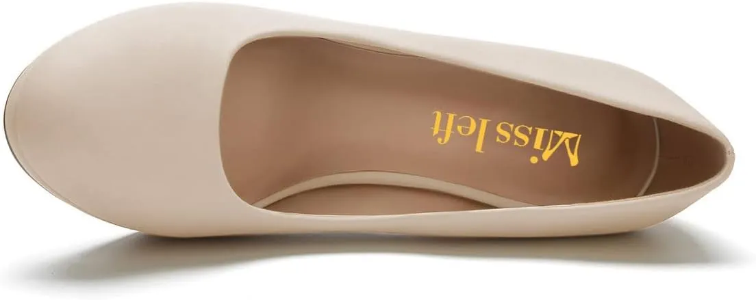 miss left Women's Low Platform Chunky High Heels Slip On Closed Round Toe Pump Elegant Party Work Dressy Shoes Size 4-16 US