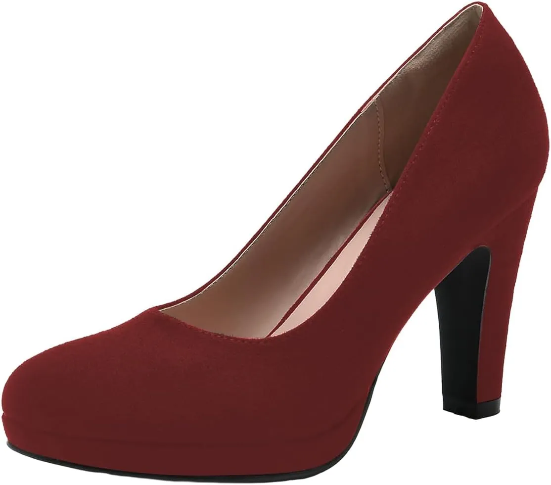 miss left Women's Low Platform Chunky High Heels Slip On Closed Round Toe Pump Elegant Party Work Dressy Shoes Size 4-16 US