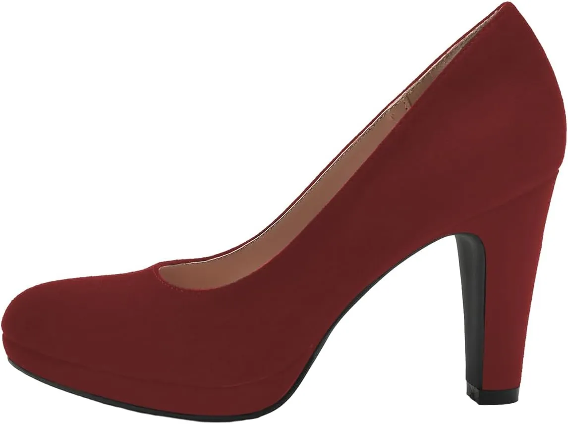 miss left Women's Low Platform Chunky High Heels Slip On Closed Round Toe Pump Elegant Party Work Dressy Shoes Size 4-16 US