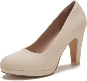 miss left Women's Low Platform Chunky High Heels Slip On Closed Round Toe Pump Elegant Party Work Dressy Shoes Size 4-16 US