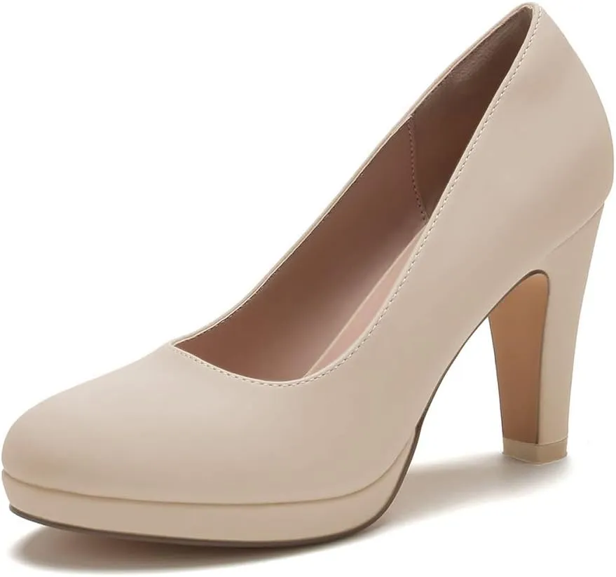 miss left Women's Low Platform Chunky High Heels Slip On Closed Round Toe Pump Elegant Party Work Dressy Shoes Size 4-16 US
