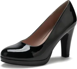 miss left Women's Low Platform Chunky High Heels Slip On Closed Round Toe Pump Elegant Party Work Dressy Shoes Size 4-16 US