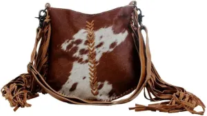 Myra Bag Women's Edgy Cowhide Satchel Brown One Size