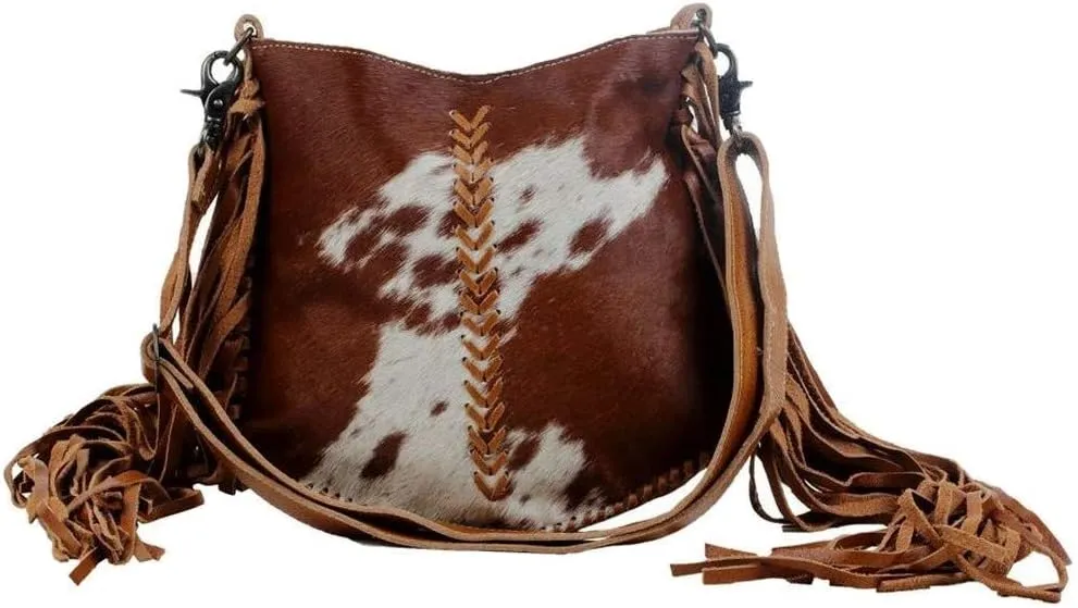 Myra Bag Women's Edgy Cowhide Satchel Brown One Size