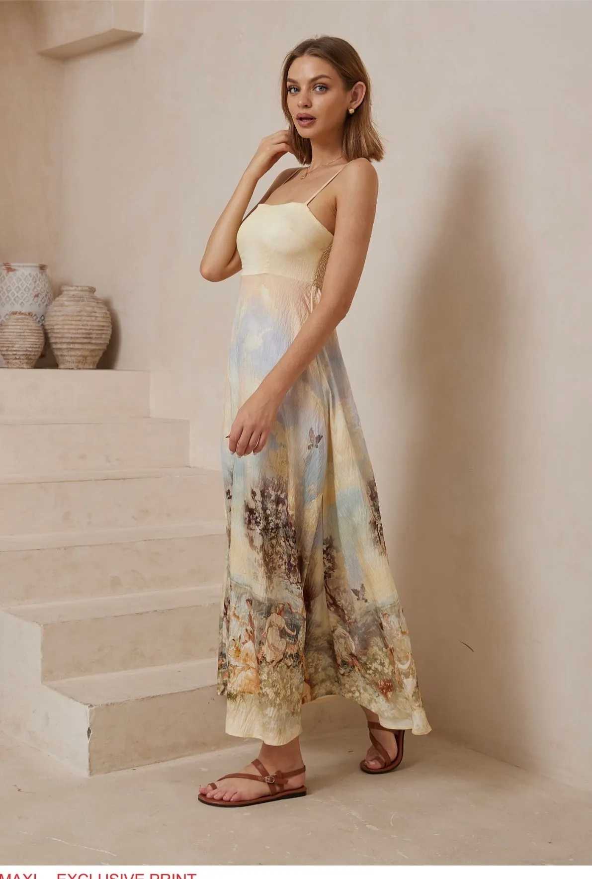 Nalla Maxi Dress-Beige Floral