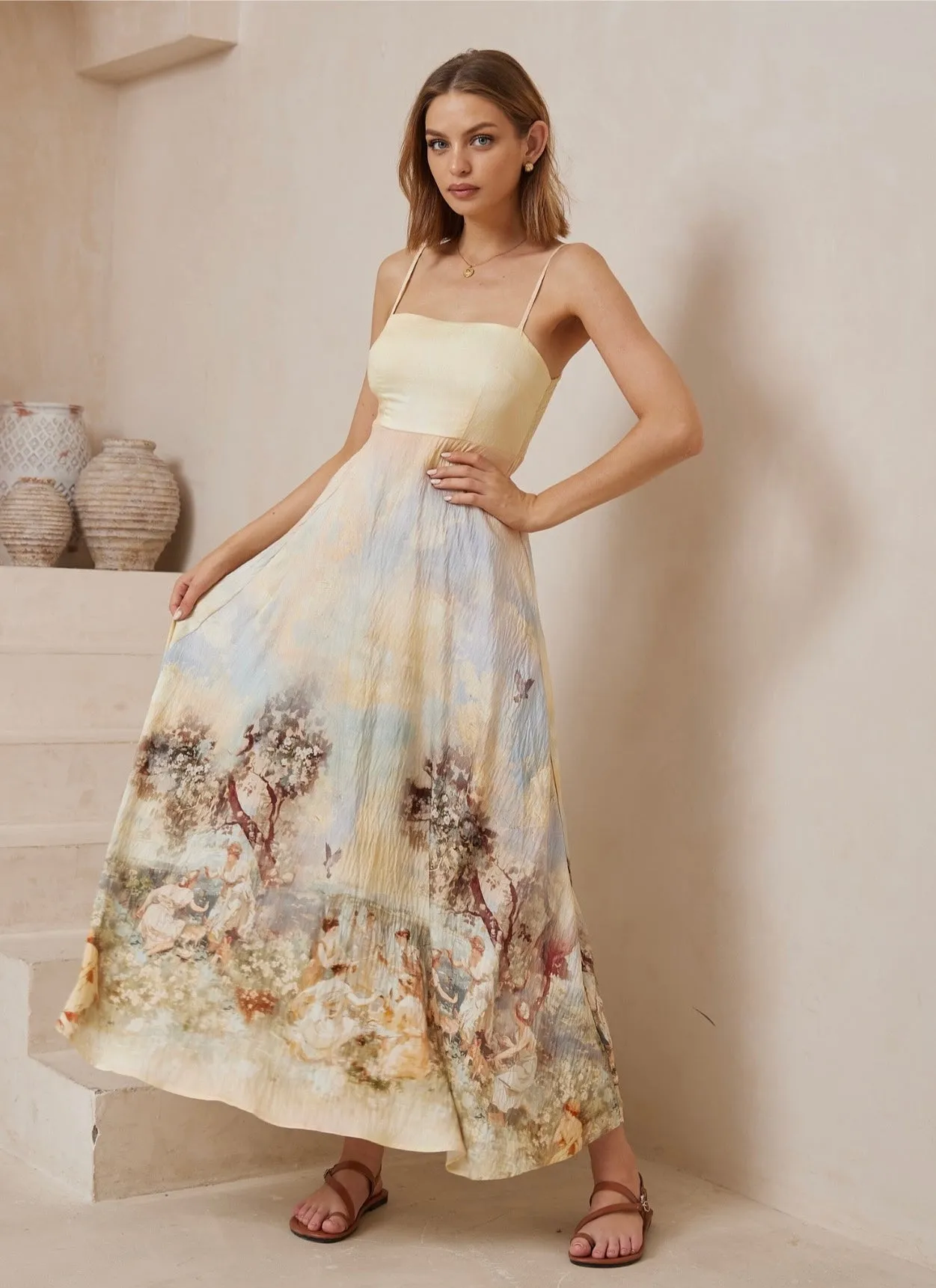 Nalla Maxi Dress-Beige Floral