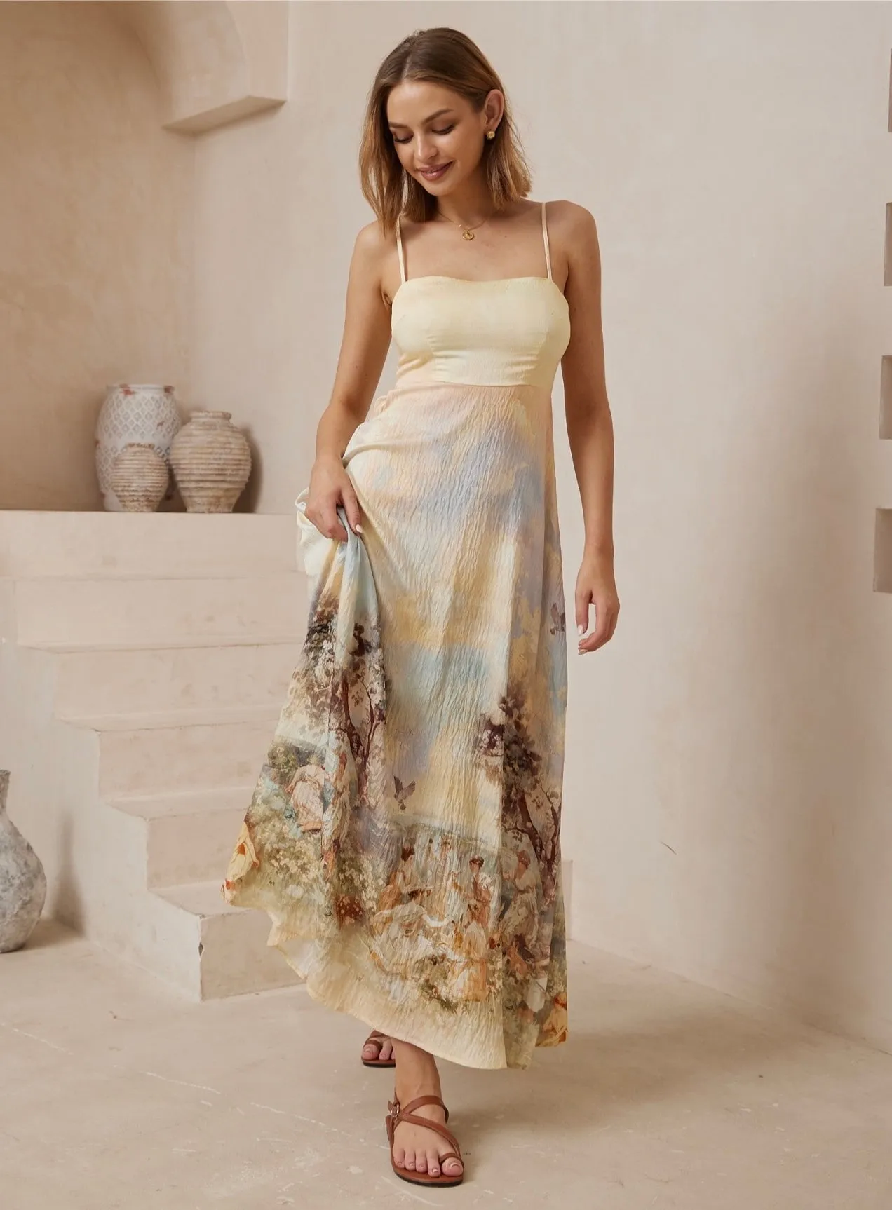 Nalla Maxi Dress-Beige Floral