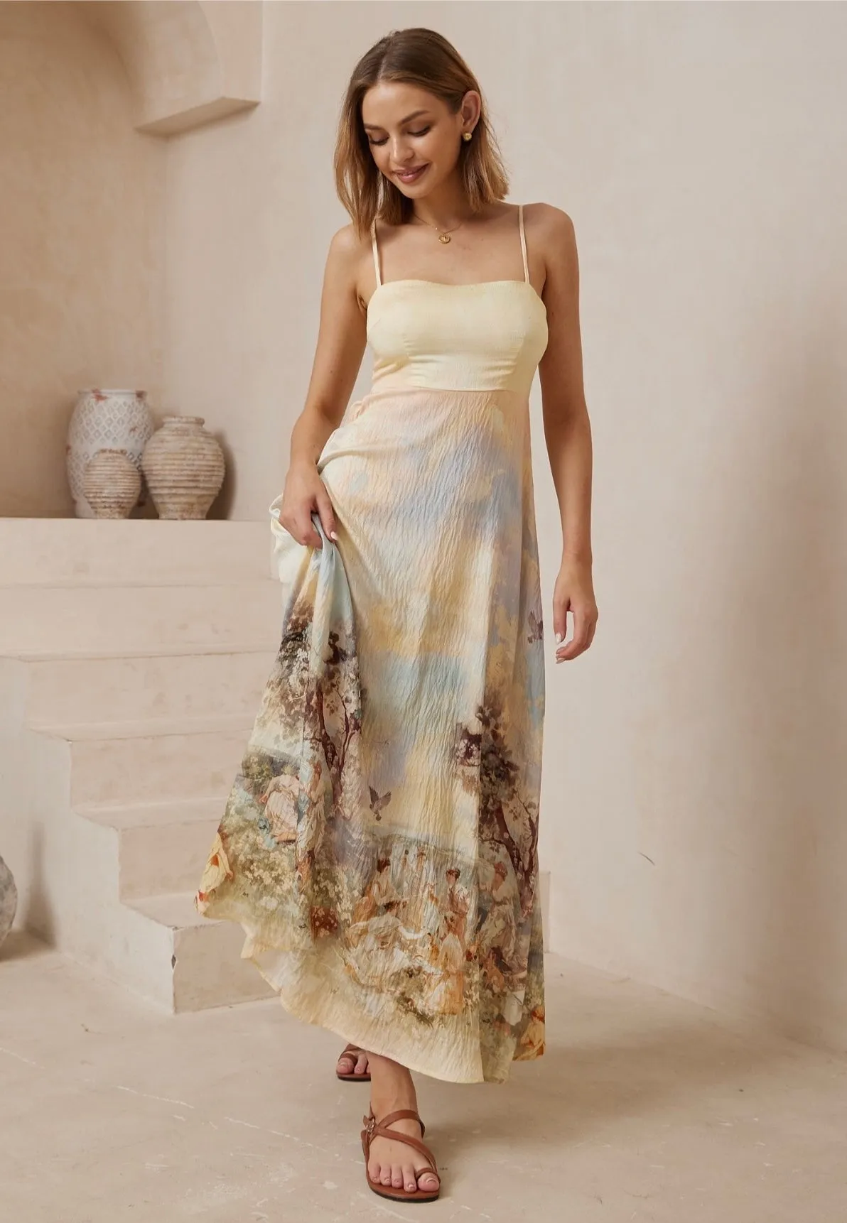 Nalla Maxi Dress-Beige Floral