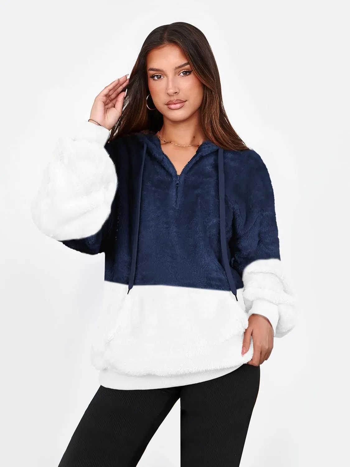 NIeyook Sherpa Fleece Hoodies for Women Fuzzy Oversized Zip up Hoodie with Pockets Casual Pullover Hooded Sweatshirt