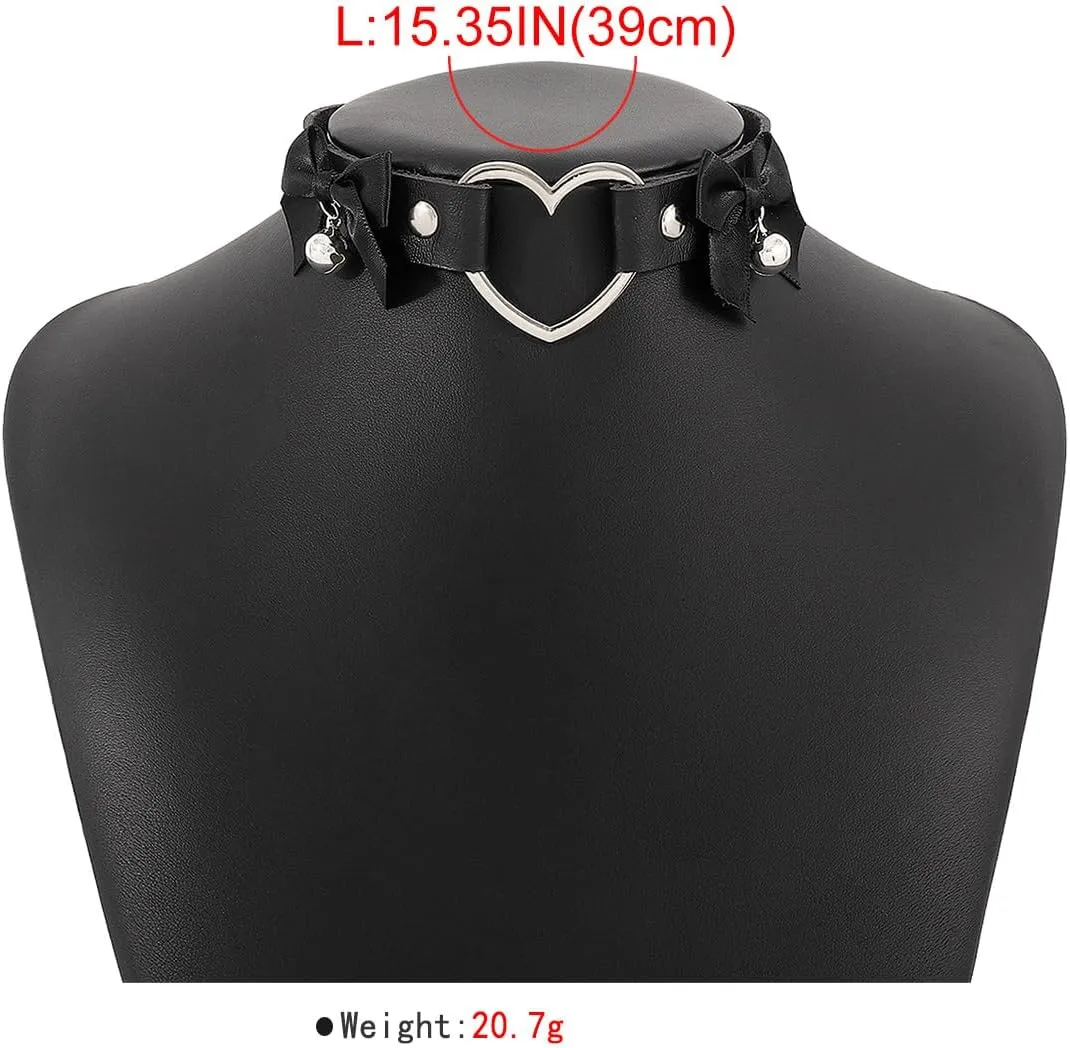 NIQIPOK Punk Heart Leather Choker Necklace Goth Butterfly PU Collar Necklace for Women Love Heart Adjustable Leather Choker Halloween Goth Jewelry