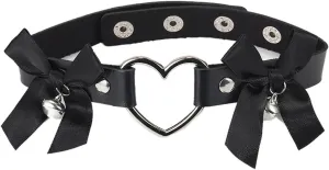 NIQIPOK Punk Heart Leather Choker Necklace Goth Butterfly PU Collar Necklace for Women Love Heart Adjustable Leather Choker Halloween Goth Jewelry