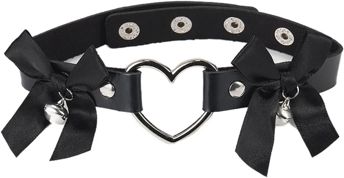 NIQIPOK Punk Heart Leather Choker Necklace Goth Butterfly PU Collar Necklace for Women Love Heart Adjustable Leather Choker Halloween Goth Jewelry