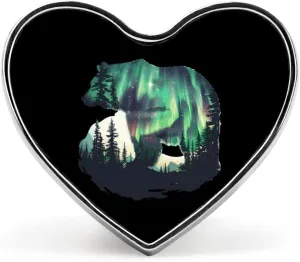 Northern Lights Bear Heart Pins Lapel Pins Enamel Brooches for Wedding Party Costume Accessory
