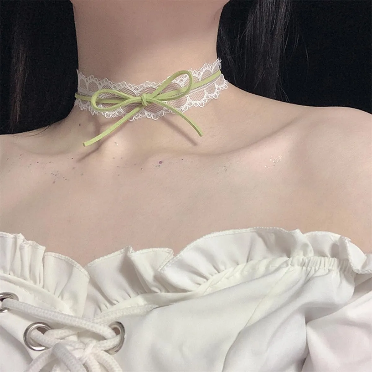 Nova&Aria Chokers Set For Women Heart Choker Necklaces Flower Pendant Velvet Cute Pink Turquoise Blue White Black Choker Necklace Christmas Colorful Lace Chokers