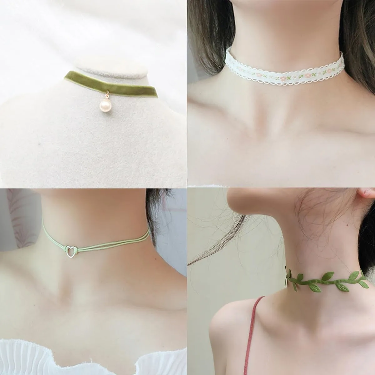 Nova&Aria Chokers Set For Women Heart Choker Necklaces Flower Pendant Velvet Cute Pink Turquoise Blue White Black Choker Necklace Christmas Colorful Lace Chokers