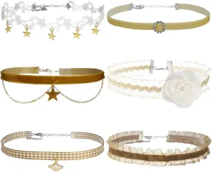 Nova&Aria Chokers Set For Women Heart Pearl Choker Necklaces Flower Pendant Velvet Cute Pink Blue White Black Choker Necklace Classic Tattoo Colorful Lace Chokers
