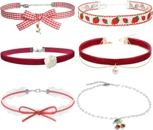 Nova&Aria Chokers Set For Women Heart Pearl Choker Necklaces Flower Pendant Velvet Cute Pink Blue White Black Choker Necklace Classic Tattoo Colorful Lace Chokers