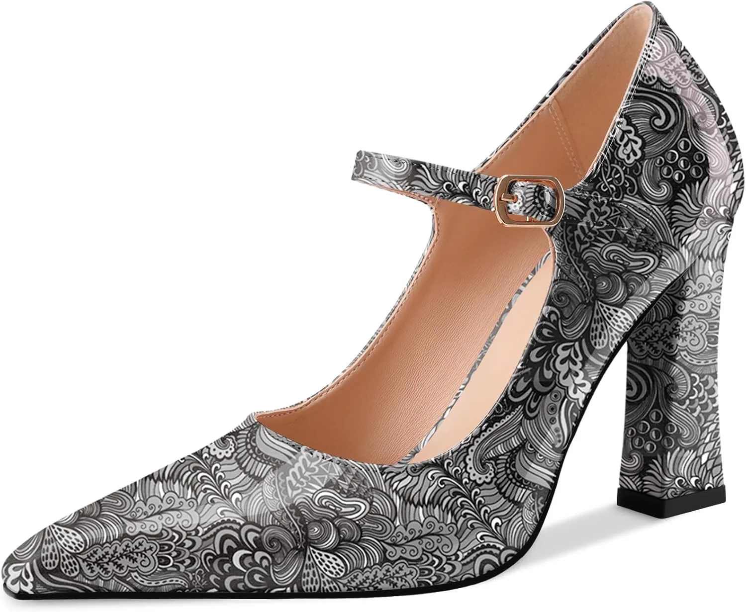 Oh Mispares Womens Pointed Toe Pumps Mary Jane Chunky Heel Closed Toe Heels Adjustable Strap Elegant Wedding Prom Office 4 Inch Dress Shoes