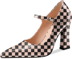 Oh Mispares Womens Pointed Toe Pumps Mary Jane Chunky Heel Closed Toe Heels Adjustable Strap Elegant Wedding Prom Office 4 Inch Dress Shoes