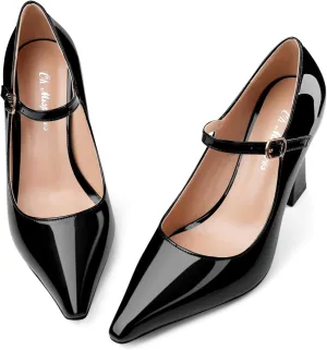Oh Mispares Womens Pointed Toe Pumps Mary Jane Chunky Heel Closed Toe Heels Adjustable Strap Elegant Wedding Prom Office 4 Inch Dress Shoes