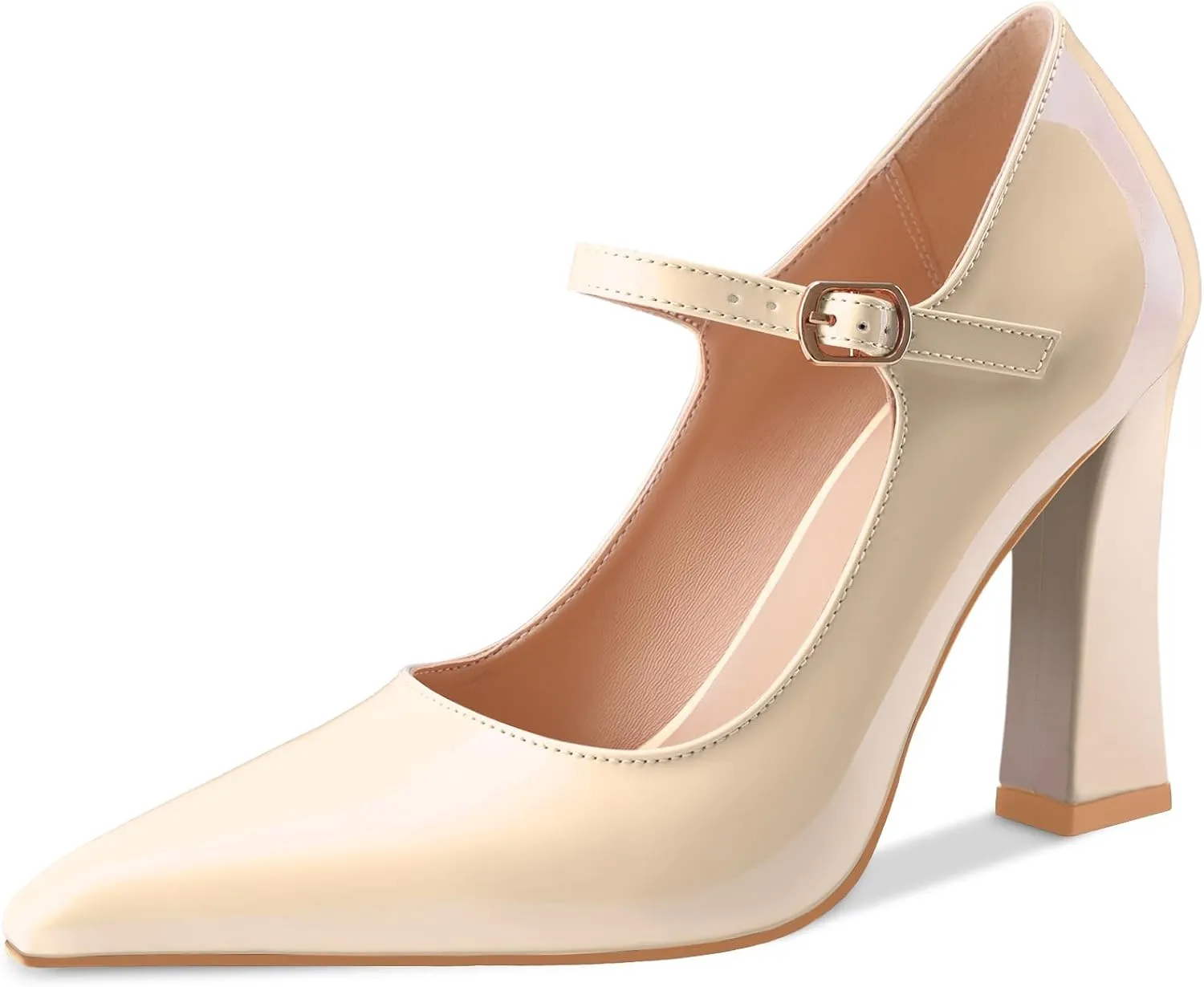Oh Mispares Womens Pointed Toe Pumps Mary Jane Chunky Heel Closed Toe Heels Adjustable Strap Elegant Wedding Prom Office 4 Inch Dress Shoes