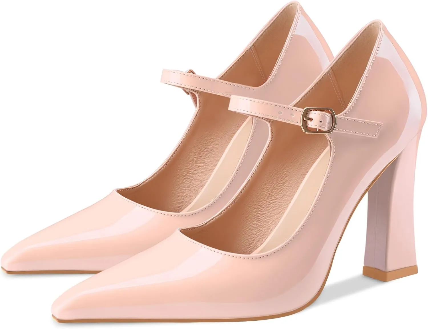 Oh Mispares Womens Pointed Toe Pumps Mary Jane Chunky Heel Closed Toe Heels Adjustable Strap Elegant Wedding Prom Office 4 Inch Dress Shoes