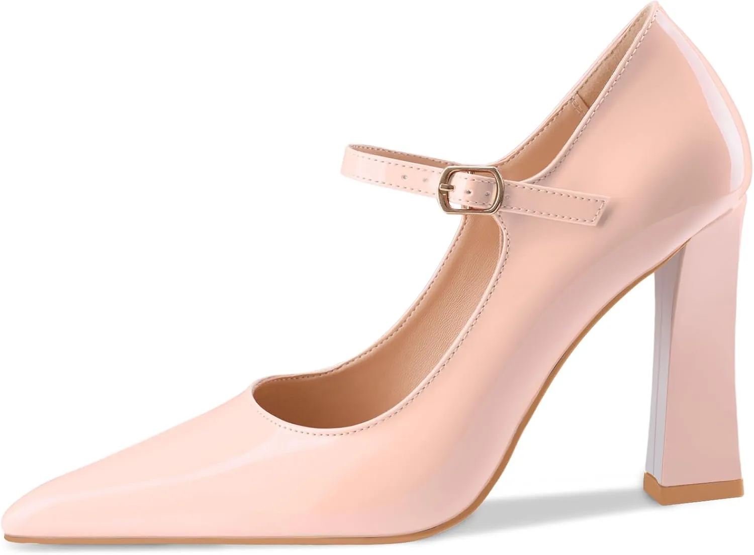 Oh Mispares Womens Pointed Toe Pumps Mary Jane Chunky Heel Closed Toe Heels Adjustable Strap Elegant Wedding Prom Office 4 Inch Dress Shoes