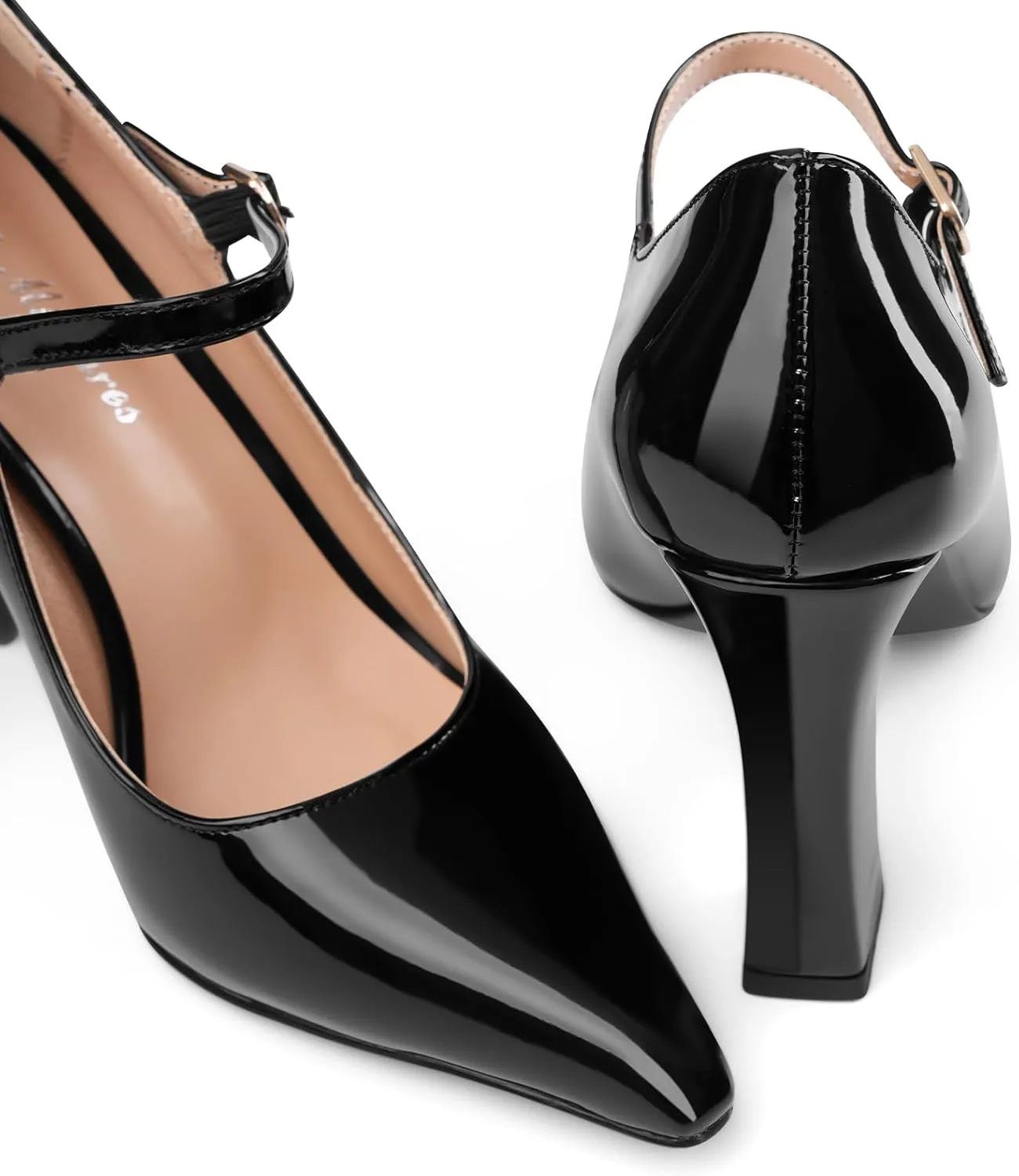 Oh Mispares Womens Pointed Toe Pumps Mary Jane Chunky Heel Closed Toe Heels Adjustable Strap Elegant Wedding Prom Office 4 Inch Dress Shoes