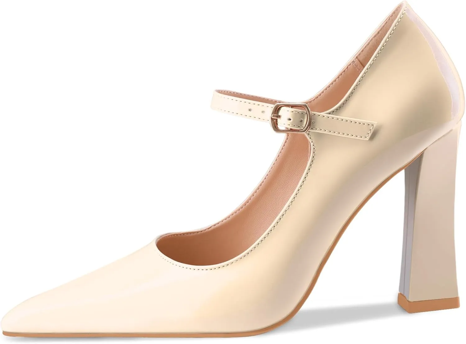 Oh Mispares Womens Pointed Toe Pumps Mary Jane Chunky Heel Closed Toe Heels Adjustable Strap Elegant Wedding Prom Office 4 Inch Dress Shoes