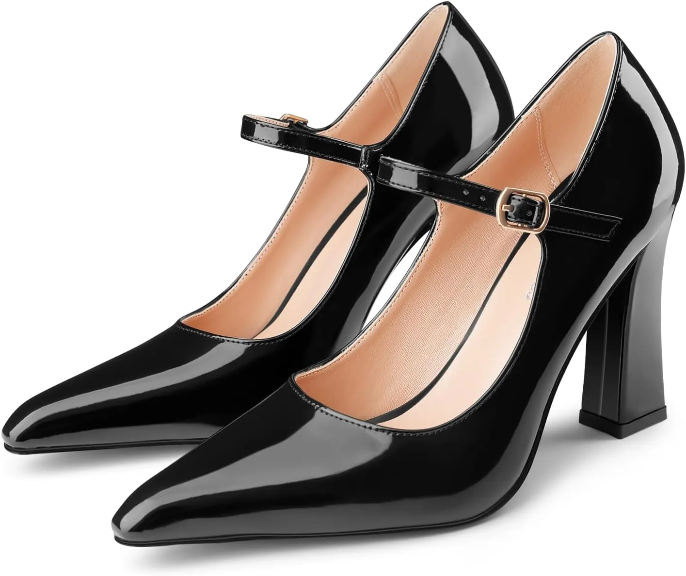 Oh Mispares Womens Pointed Toe Pumps Mary Jane Chunky Heel Closed Toe Heels Adjustable Strap Elegant Wedding Prom Office 4 Inch Dress Shoes