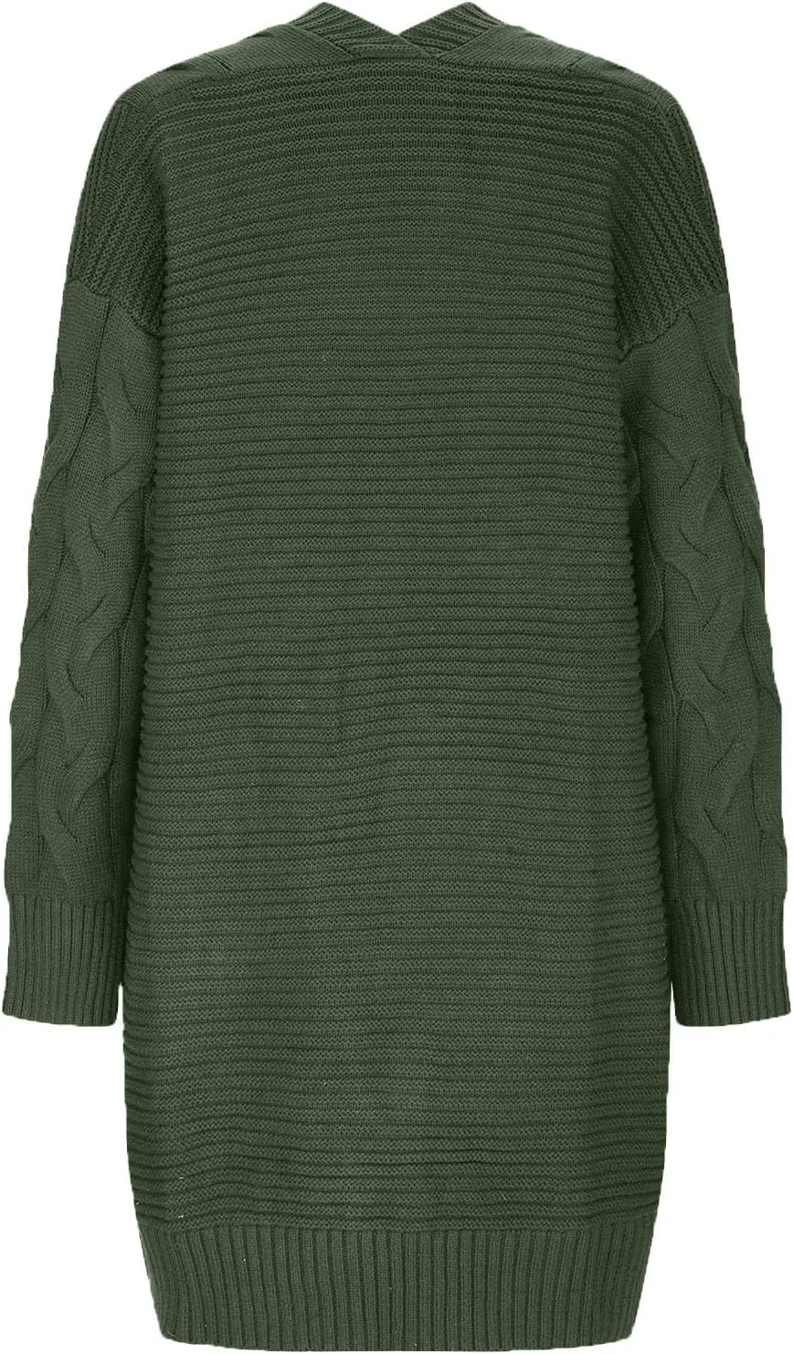 Open Front Cardigan for Womens Chunky Knit Sweaters Casual Mid_Lenth Cardigan Fall Cozy Cotton Sweater Outerwear