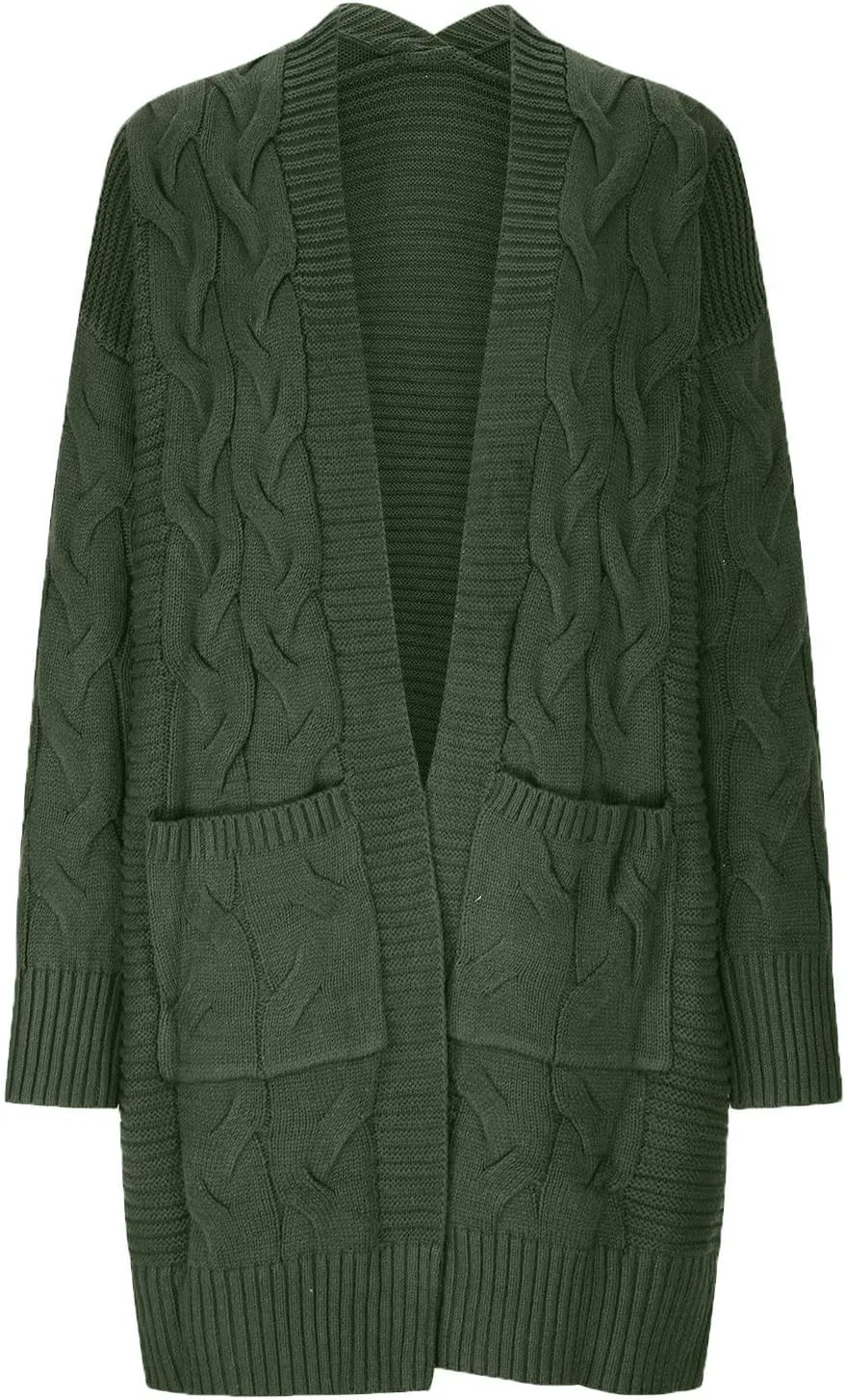 Open Front Cardigan for Womens Chunky Knit Sweaters Casual Mid_Lenth Cardigan Fall Cozy Cotton Sweater Outerwear
