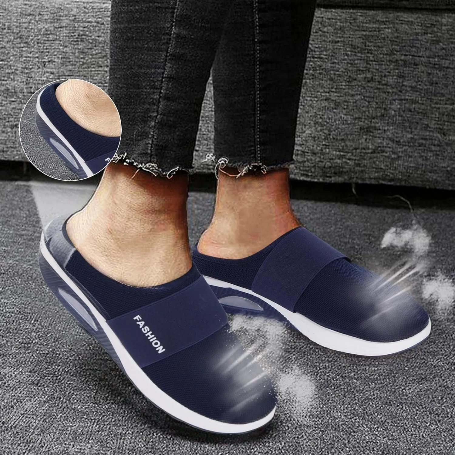 Orthopedic Mesh Mules for Women Backless Slip On Walking Sneakers Arch Support Air Cushion Slip on Casual Mens Shoes