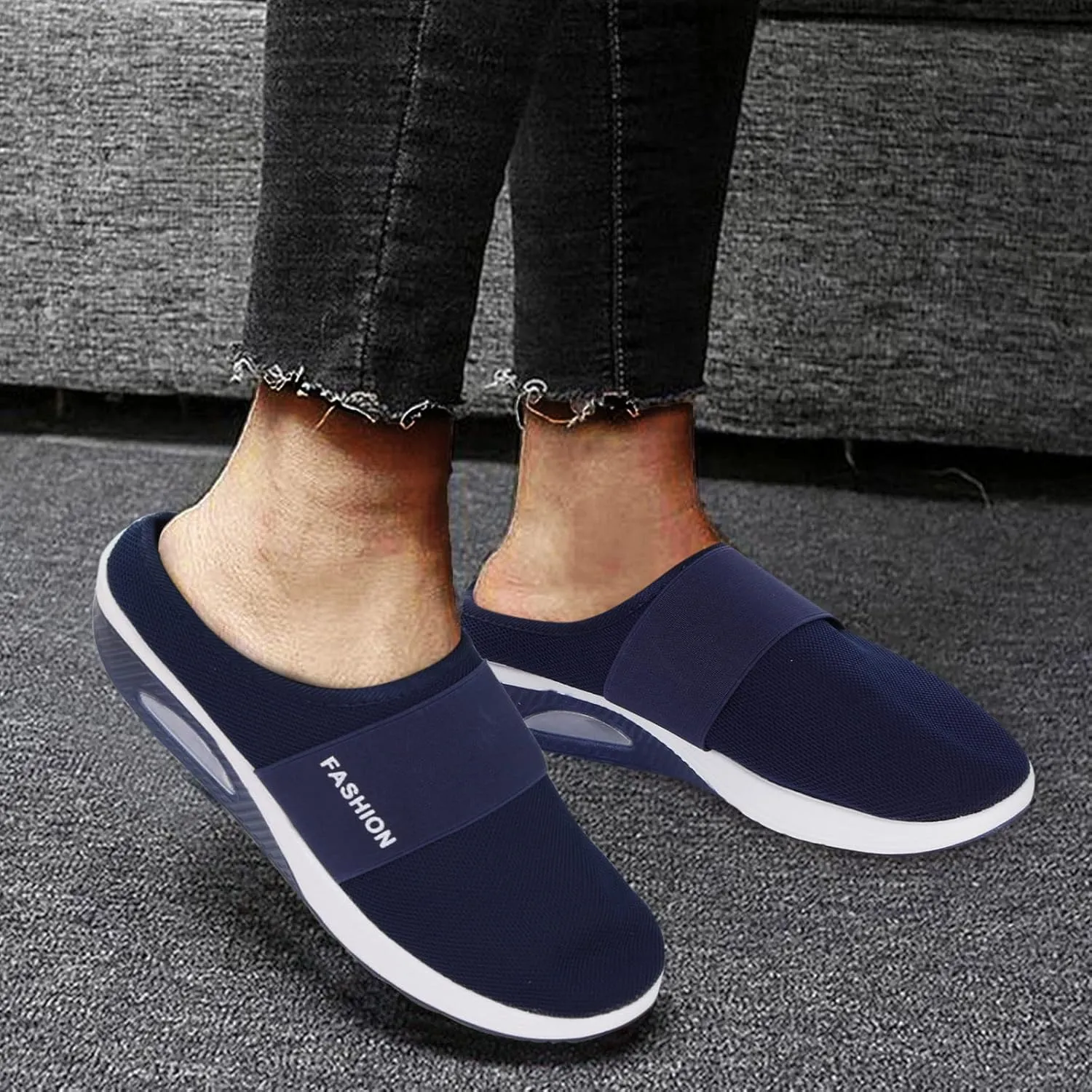 Orthopedic Mesh Mules for Women Backless Slip On Walking Sneakers Arch Support Air Cushion Slip on Casual Mens Shoes
