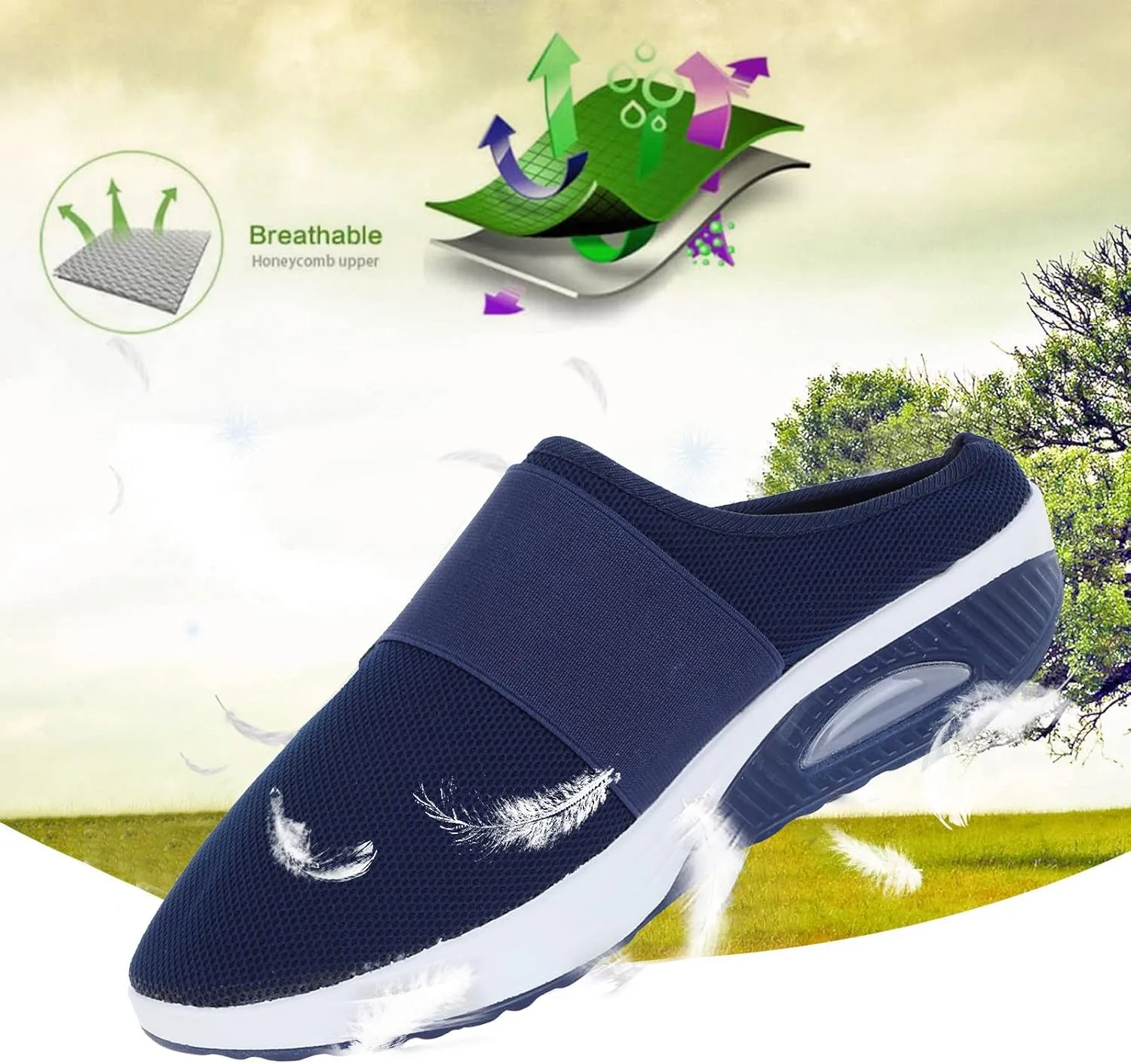 Orthopedic Mesh Mules for Women Backless Slip On Walking Sneakers Arch Support Air Cushion Slip on Casual Mens Shoes
