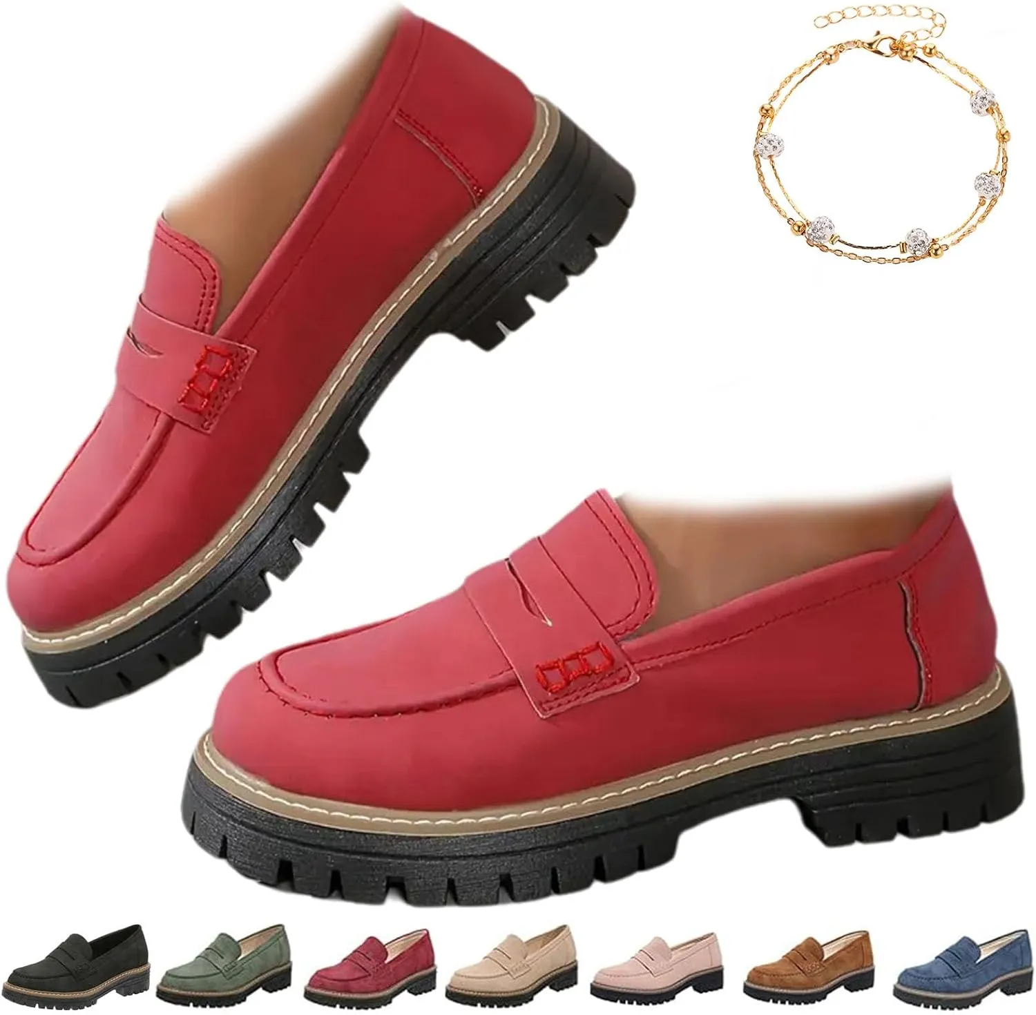 Orthoture Orthopedic Platform Loafers, Lug Sole Loafers for Women, Womens Round Toe Walking Shoe,Slip on Shoes