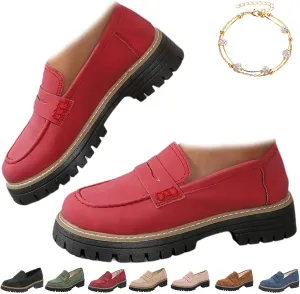 Orthoture Orthopedic Platform Loafers, Lug Sole Loafers for Women, Womens Round Toe Walking Shoe,Slip on Shoes