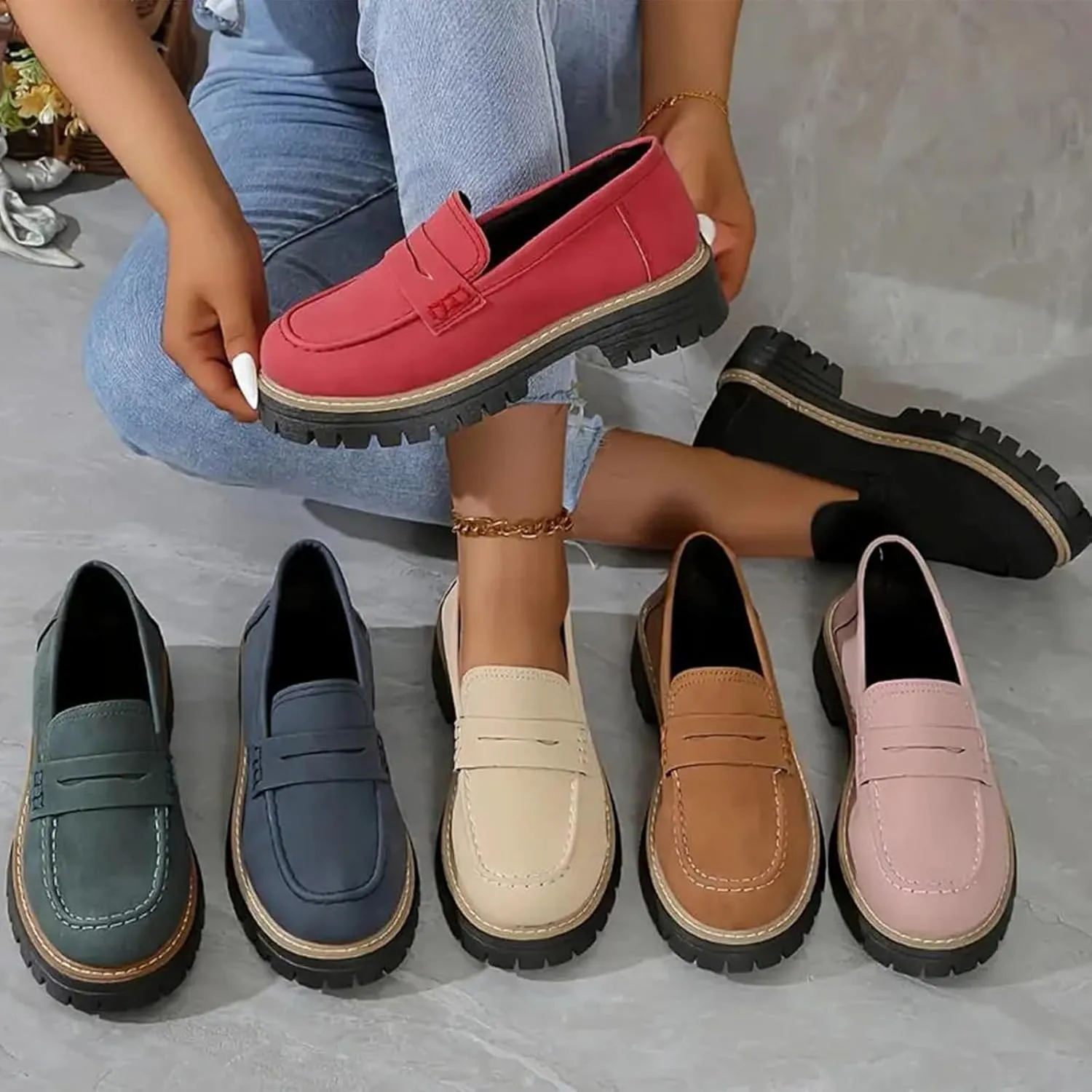 Orthoture-Orthopedic Platform Loafers, Orthoture Womens Shoes, Retro Lug Sole Slip On Loafers Casual Fashion Comfort(Brown,US 7.5)