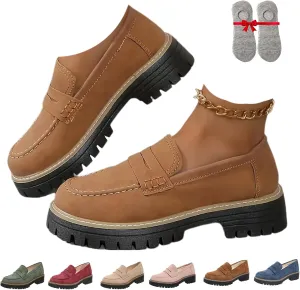 Orthoture-Orthopedic Platform Loafers, Orthoture Womens Shoes, Retro Lug Sole Slip On Loafers Casual Fashion Comfort(Brown,US 7.5)