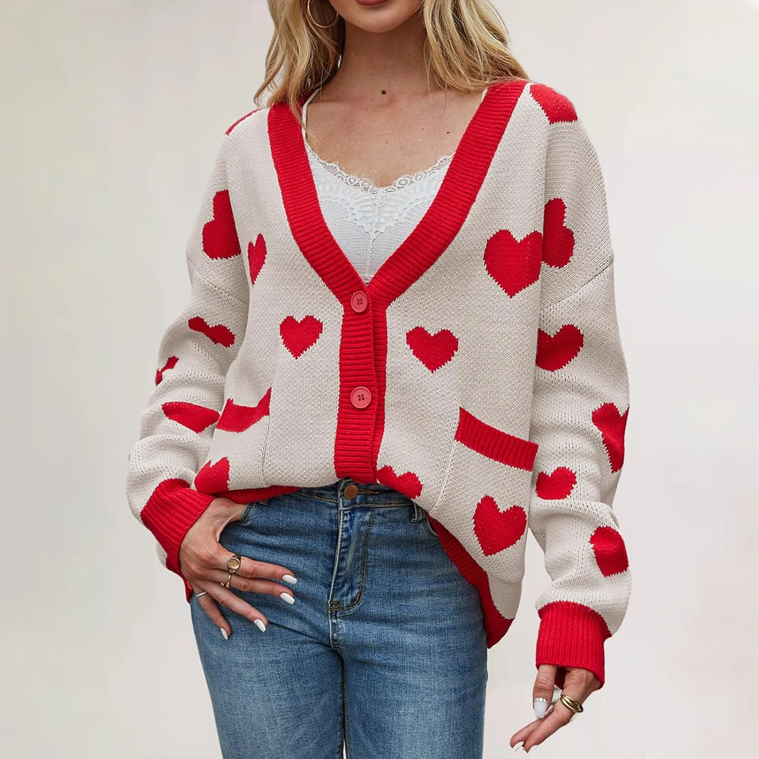 Oversized Sweaters for Women Plus Size Floral Print Long Sleeve Open Front Button Down V Neck Knitted Cardigan