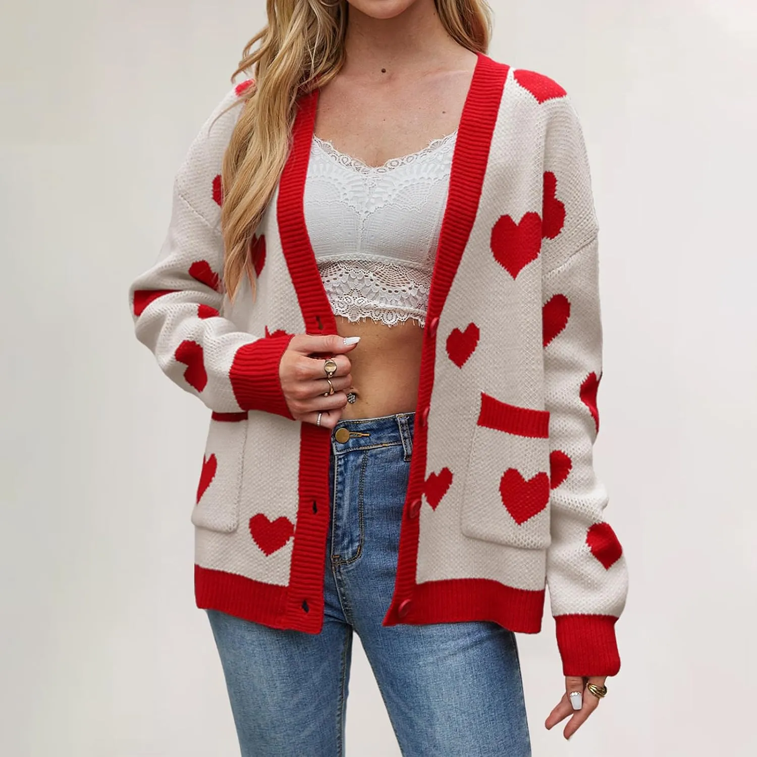 Oversized Sweaters for Women Plus Size Floral Print Long Sleeve Open Front Button Down V Neck Knitted Cardigan