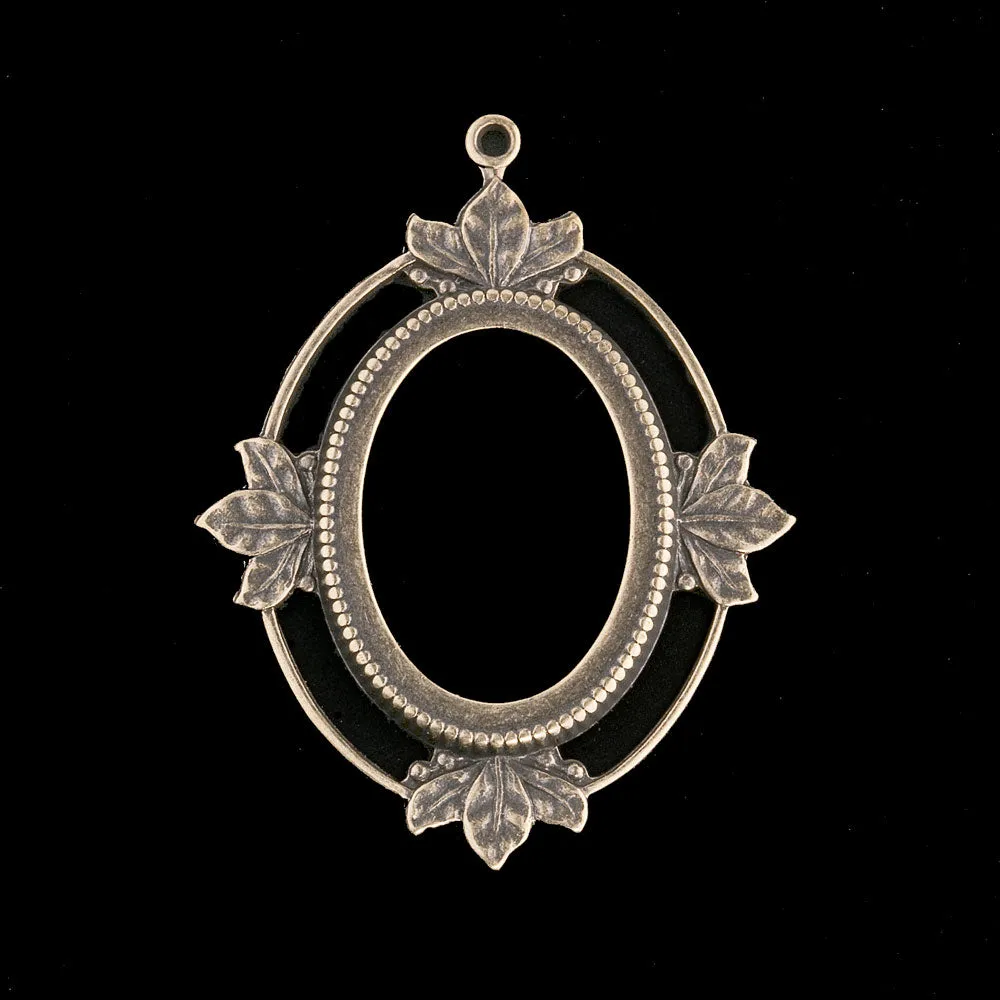 Oxidized brass open back oval frame pendant setting for cabochon. 5 sizes. b9-0804