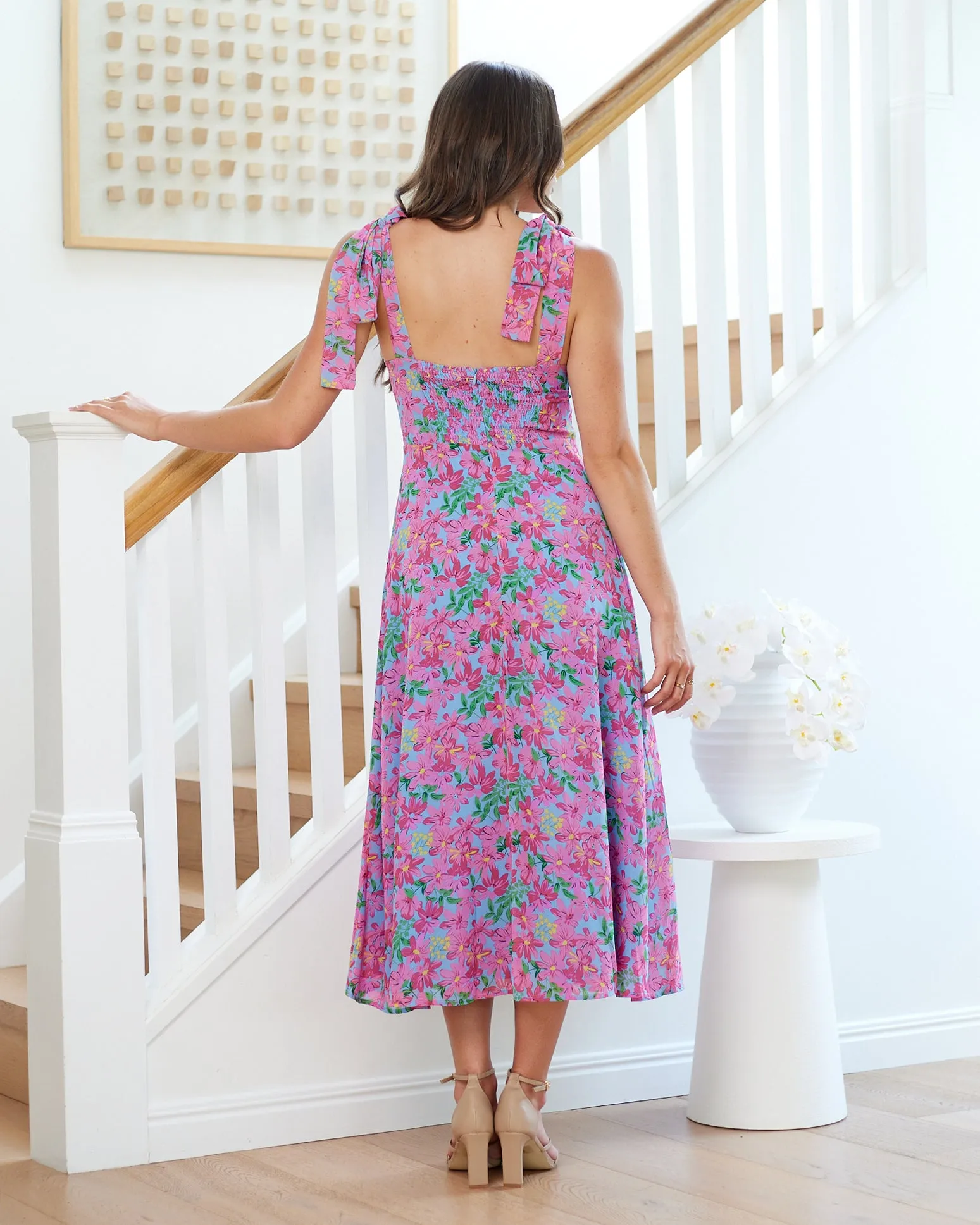 Paige Midi Dress - Pink Floral