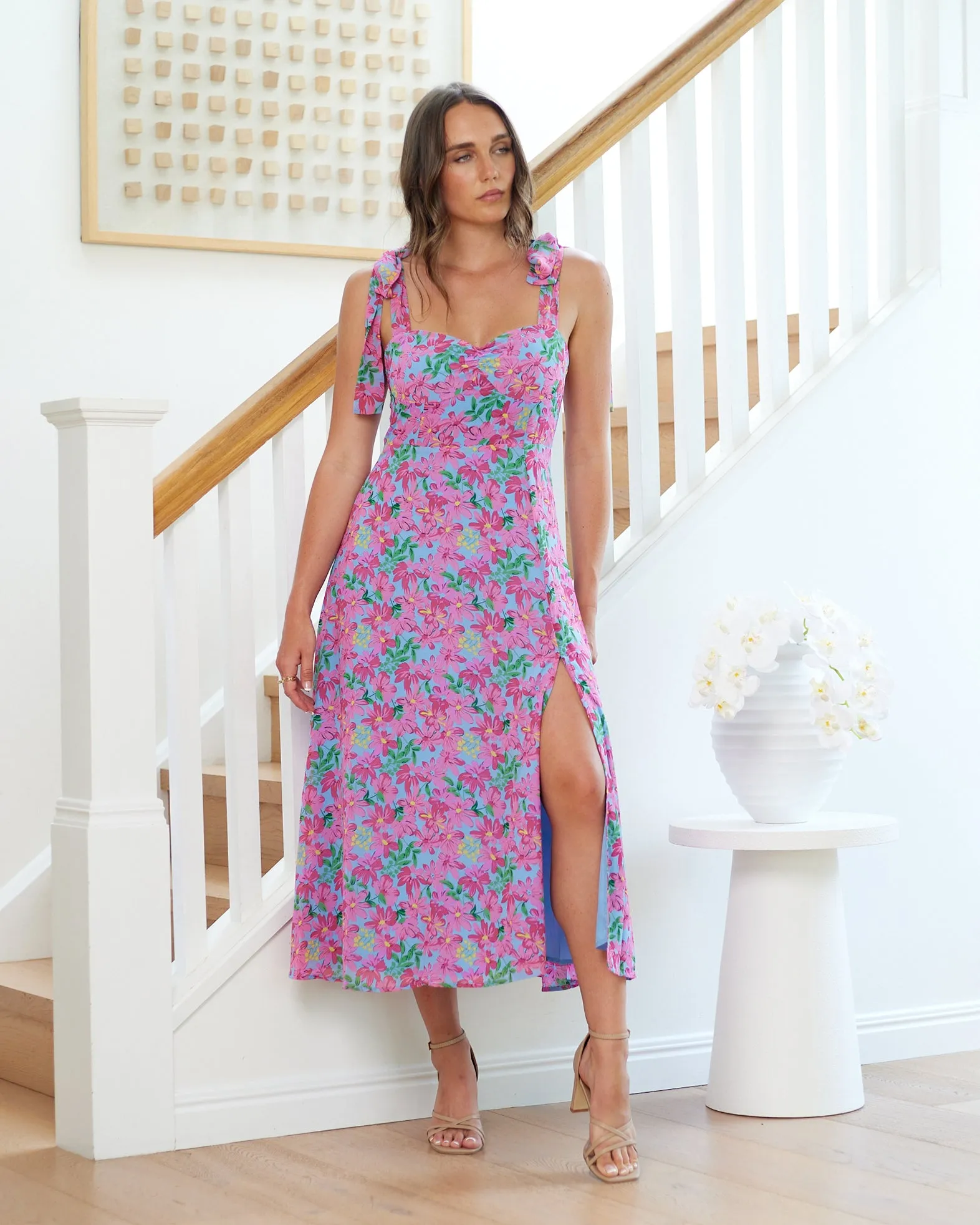 Paige Midi Dress - Pink Floral