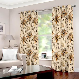 Papaya Leaf Floral Printed Curtain Set