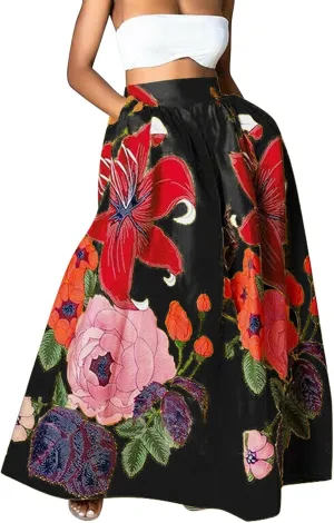 Pencil Skirt for Women Tummy Control High Waist Maxi Skirt Casual Loose Flowy Boho Party Long Women's Skirts with Pocket