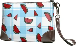 Peynir Watermelon Blue Check Women Leather Clutch Bag Wristlet Handbags Purses Evening Bag Clutch Purse, Fashion