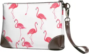 Pink Flamingo Women Leather Clutch Bag Wristlet Handbags Purses Evening Bag Clutch Purse