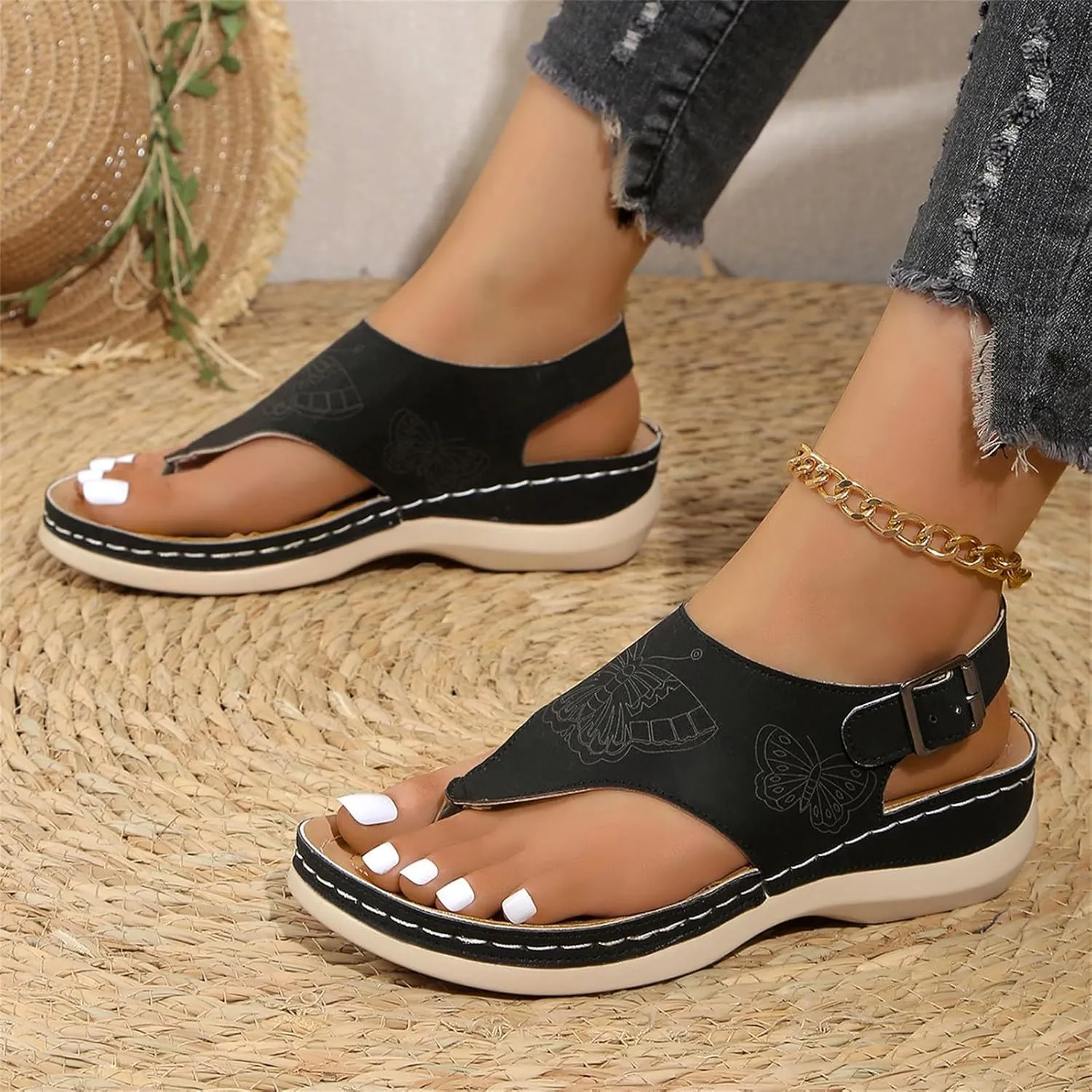 Platform Sandals Women Comfortable Orthopedic Sandals with Arch Support Breathable Walking Slippers Dressy Lightweight Open Toe Sandal Casual Non-Slip Summer Beach Dress Shoes